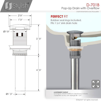 Stylish Pop-Up Drain with Overflow, Brushed Nickel Finish D-701B - Renoz