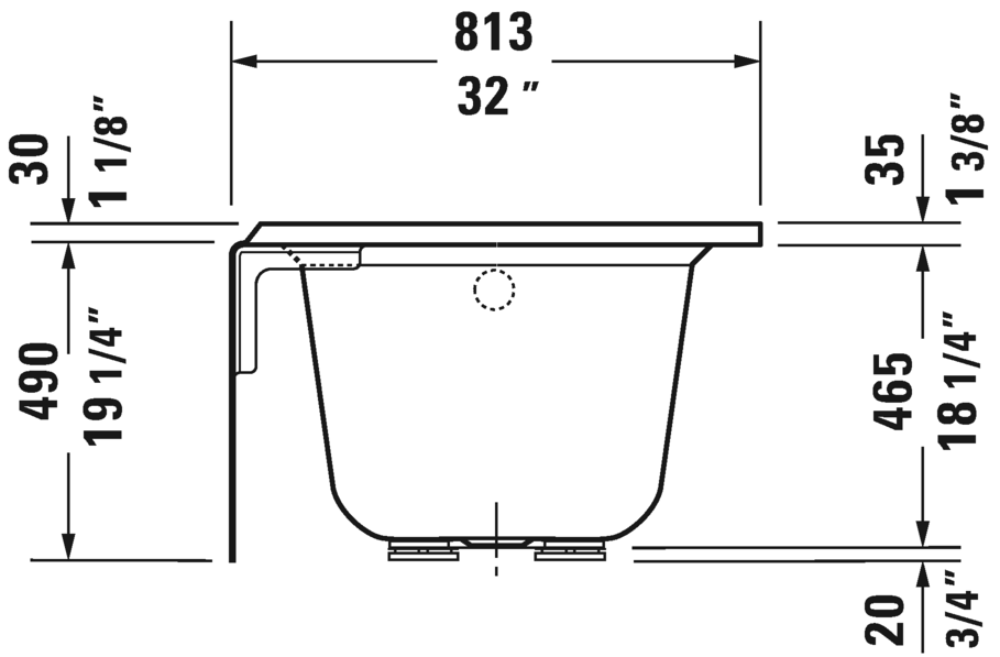 Baignoire Duravit avec bride de carrelage et tablier 60x32, LH, blanc (19 1/4") - 700354000000090