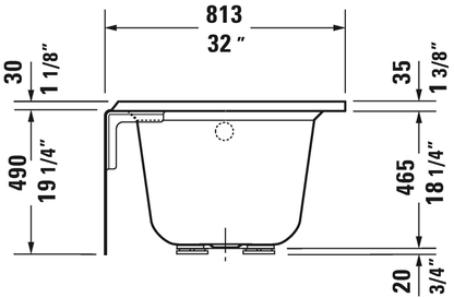 Baignoire Duravit avec bride de carrelage et tablier 60x32, LH, blanc (19 1/4") - 700354000000090