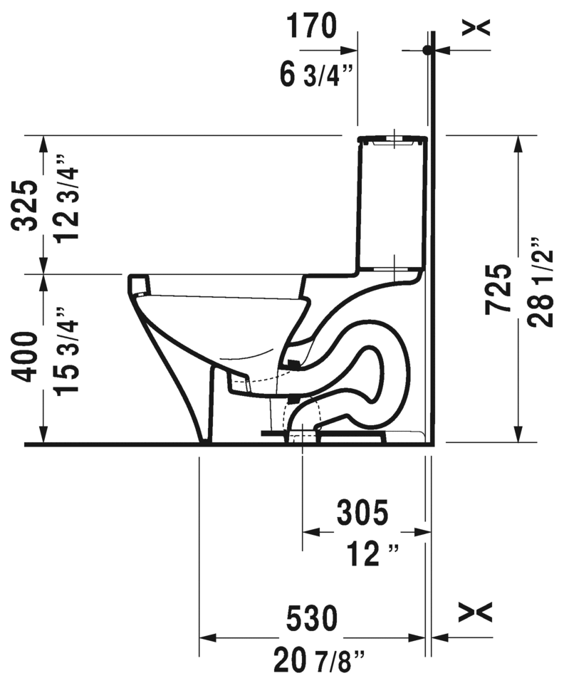 Duravit One-Piece Toilet With Seat, 1.32/0.92 GPF, With Dual Flush Piston Valve, Top Flush