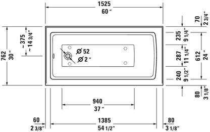 Duravit Bathtub With Tile Flange And Apron 60x30, LH, White (19 1/4")