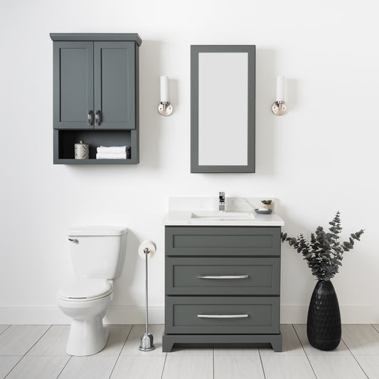 Meuble-lavabo autoportant moderne Shaker gris mousse de Stonewood avec comptoir et évier peint de qualité supérieure