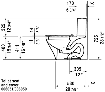 Duravit One-Piece Toilet With Seat, 1.32/0.92 GPF, With Dual Flush Piston Valve, Top Flush