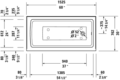 Duravit ADA Bathtub With Tile Flange And Apron 60x30, RH, White (18")