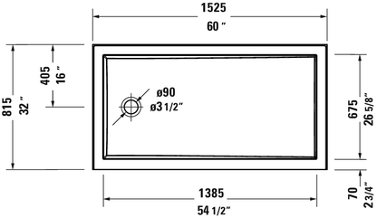 Base de douche Duravit profil bas 60"x32", bride intégrée gauche, blanc