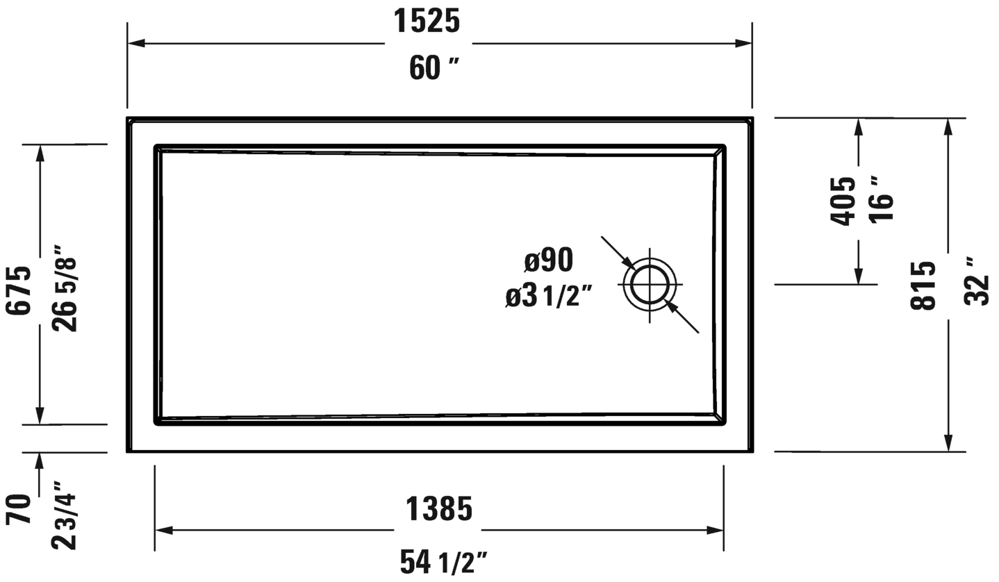 Base de douche Duravit profil bas 60"x32", bride intégrée droite, blanc - 720249000000090