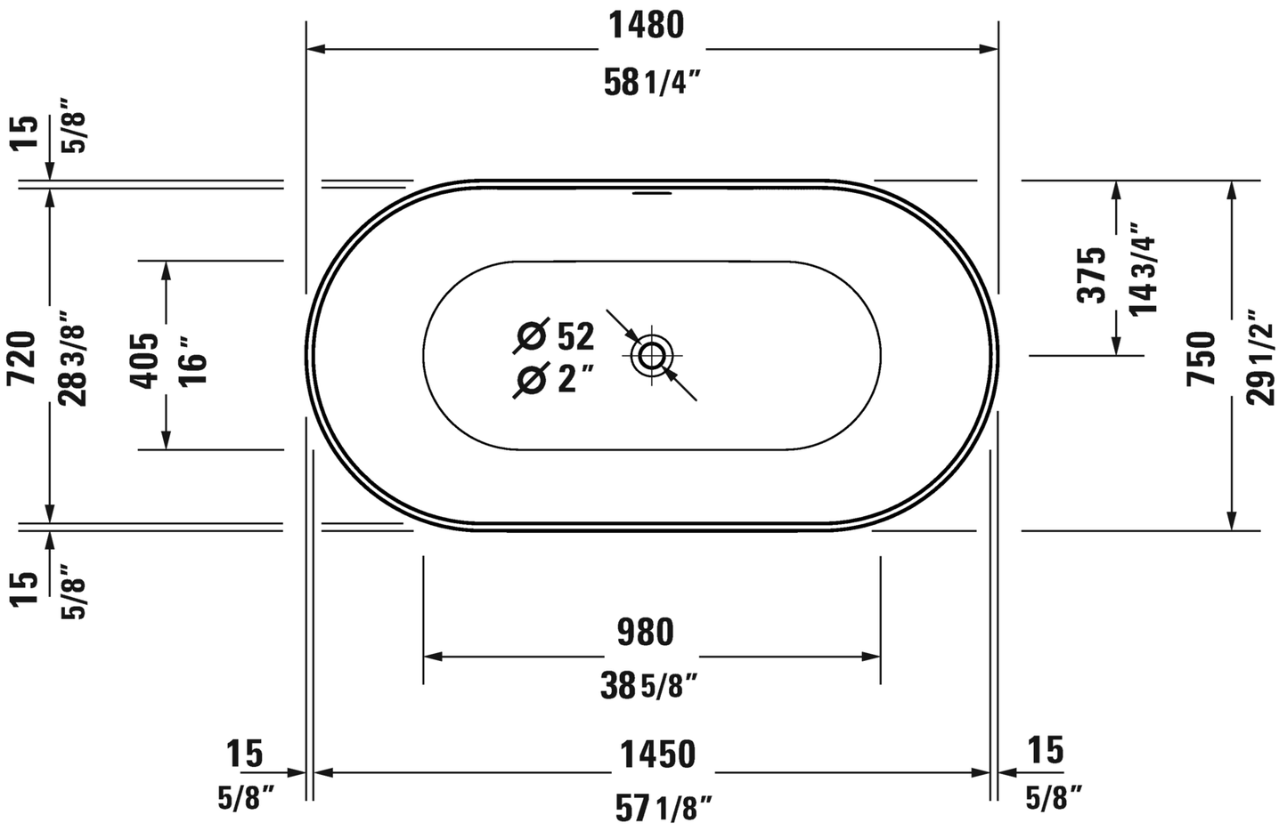 Duravit Freestanding Bathub 58 1/4" x 29 1/2" White