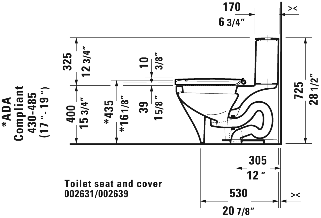 Duravit One-Piece Toilet With Seat, 1.32/0.92 GPF, With Dual Flush Piston Valve, Top Flush