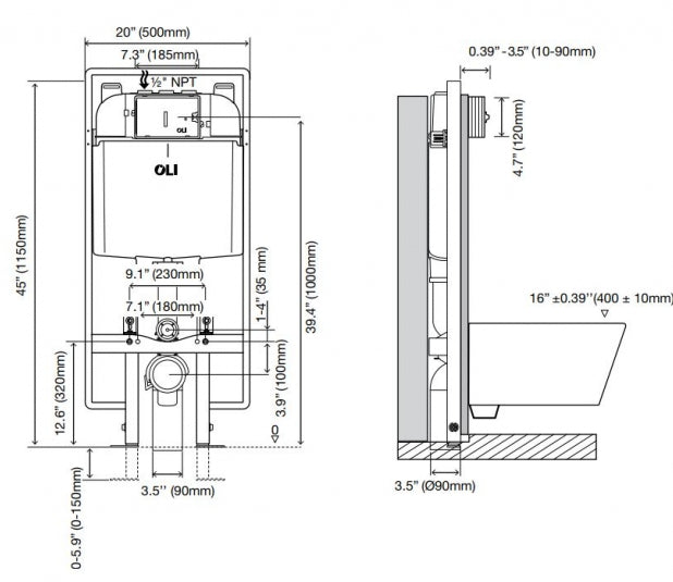 OLI Plus S90 Sanitarblock Concealed Cisterns 601803