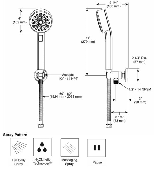 Douchette murale multifonctionnelle Brizo H2Okinétique® (LEVOIR)