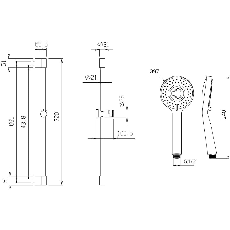 Kit de douchette à main 3 fonctions PierDeco Design