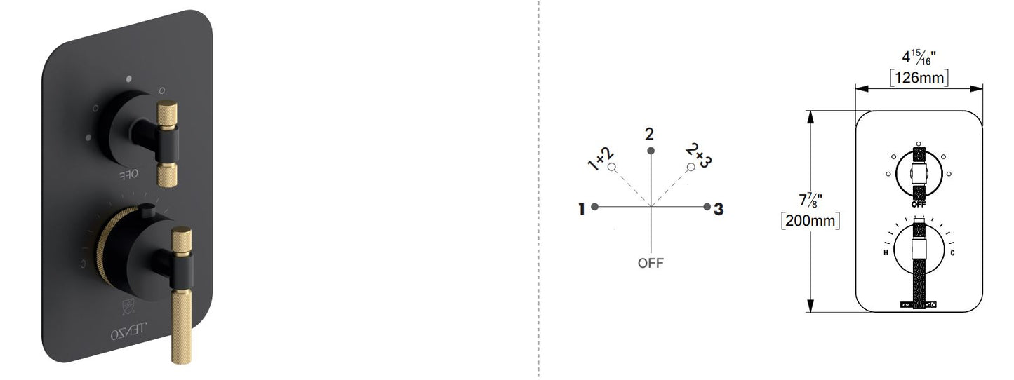Tenzo BELLACIO-F T-box Thermostatic 3 Function Valve With Diverter