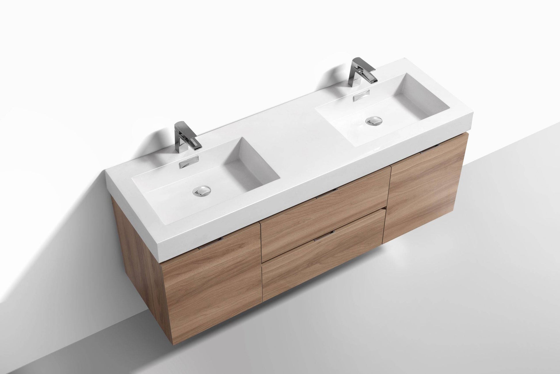 Kube Bath Bliss 60" Wall Mount / Wall Hung Double Sink Bathroom Vanity With 2 Drawers And 2 Doors Acrylic Countertop - Renoz