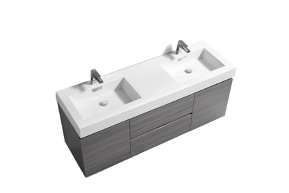 Kube Bath Bliss 60" Wall Mount / Wall Hung Double Sink Bathroom Vanity With 2 Drawers And 2 Doors Acrylic Countertop - Renoz