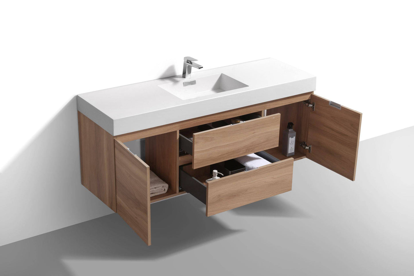 Kube Bath Bliss 60" Wall Mount / Wall Hung Modern Single Sink Bathroom Vanity With 2 Drawers And 2 Doors Acrylic Countertop - Renoz