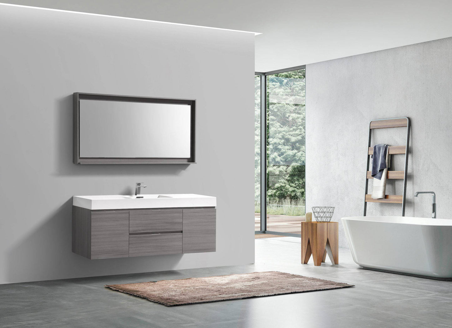 Kube Bath Bliss 60" Wall Mount / Wall Hung Modern Single Sink Bathroom Vanity With 2 Drawers And 2 Doors Acrylic Countertop - Renoz