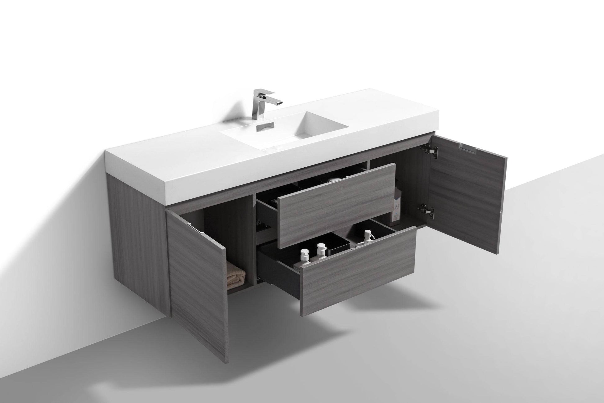 Kube Bath Bliss 60" Wall Mount / Wall Hung Modern Single Sink Bathroom Vanity With 2 Drawers And 2 Doors Acrylic Countertop - Renoz