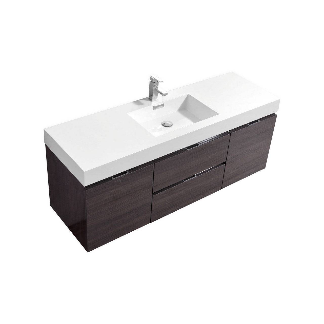 Kube Bath Bliss 60" Wall Mount / Wall Hung Modern Single Sink Bathroom Vanity With 2 Drawers And 2 Doors Acrylic Countertop - Renoz