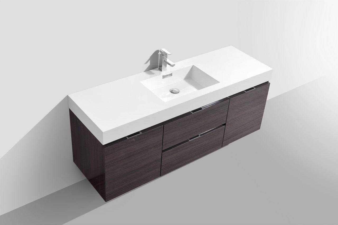 Kube Bath Bliss 60" Wall Mount / Wall Hung Modern Single Sink Bathroom Vanity With 2 Drawers And 2 Doors Acrylic Countertop - Renoz