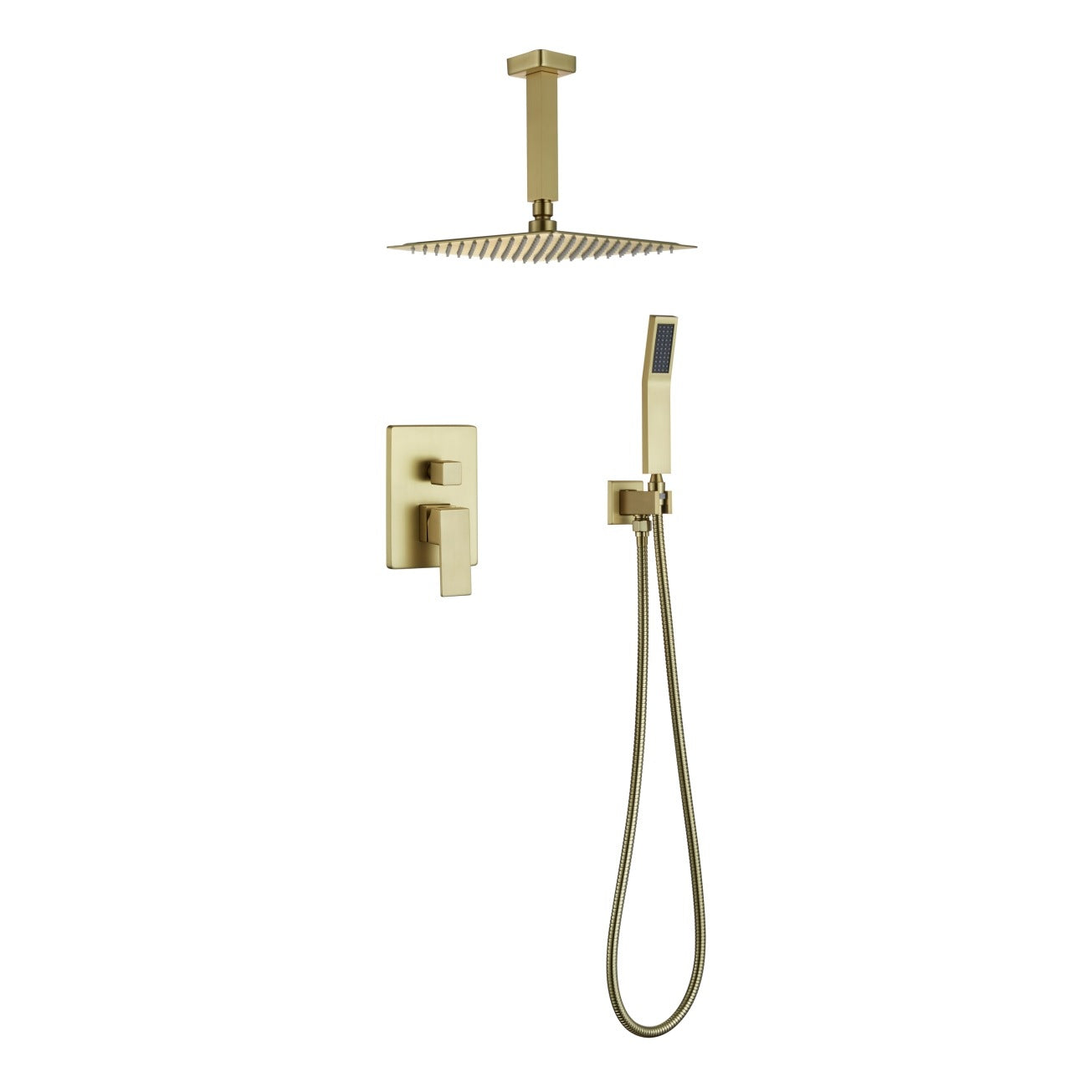 Kube Bath Aqua Piazza Shower Set With 12" Ceiling Mount Square Rain Shower and Handheld Chrome - Renoz