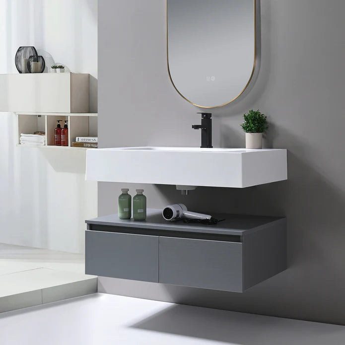 Kodaen AVENIR Wallmount Vanities With Ciuntertop and Sink - Grey  - WV5693G + BASIN5693