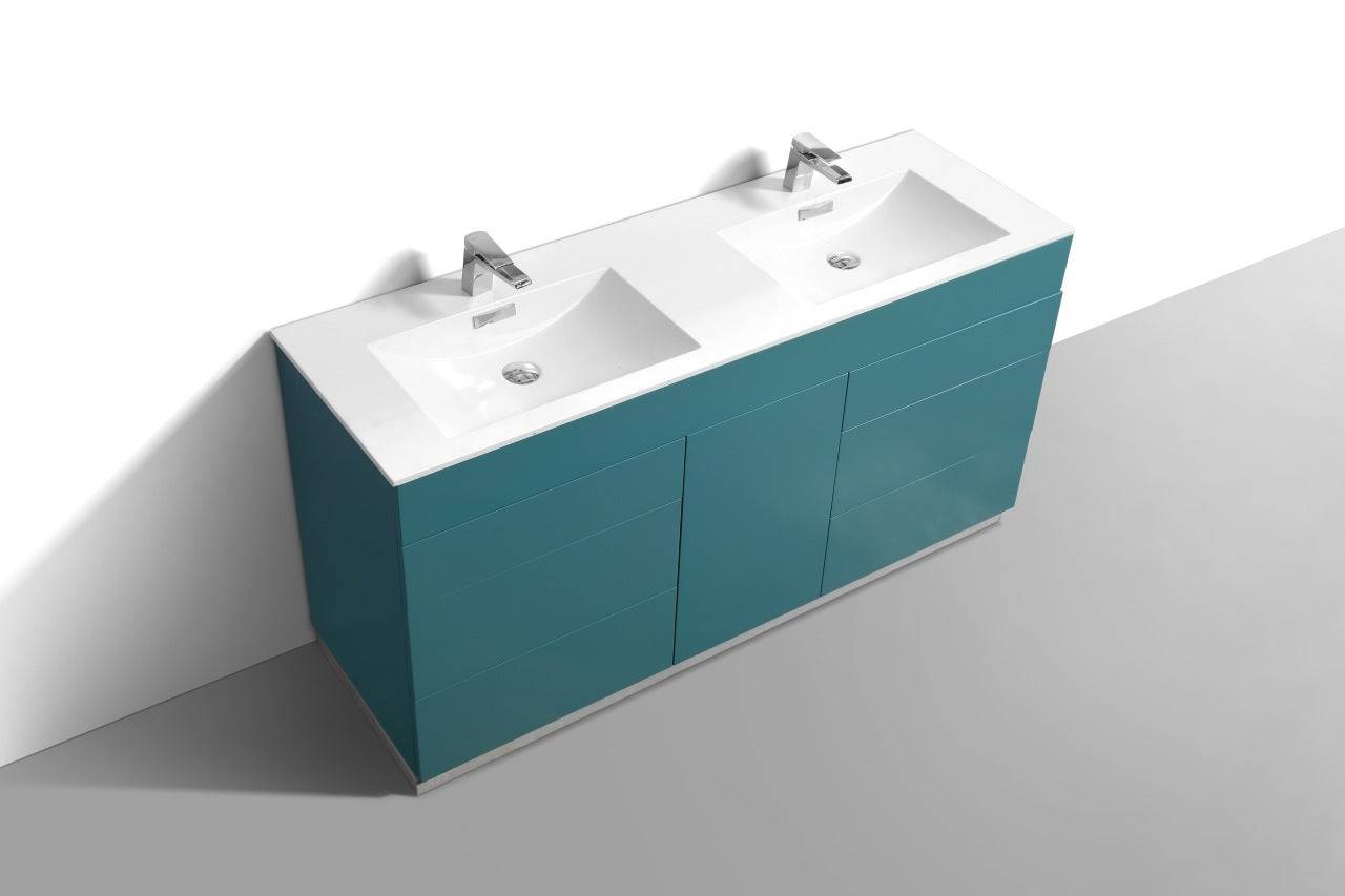 Kube Bath Milano 60" Double Sink Floor Mount Modern Bathroom Vanity With 6 Drawers and 1 Door - Renoz