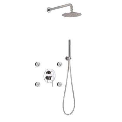 Ensemble de douche Kube Bath Aqua Rondo en laiton chromé avec douche à effet pluie ronde de 8 po, 4 jets corporels et douchette à main