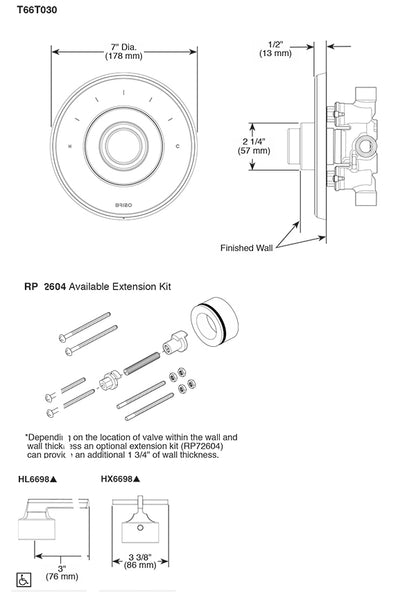 Brizo Sensori Thermostatic Valve Trim - Less Handle (LEVOIR)