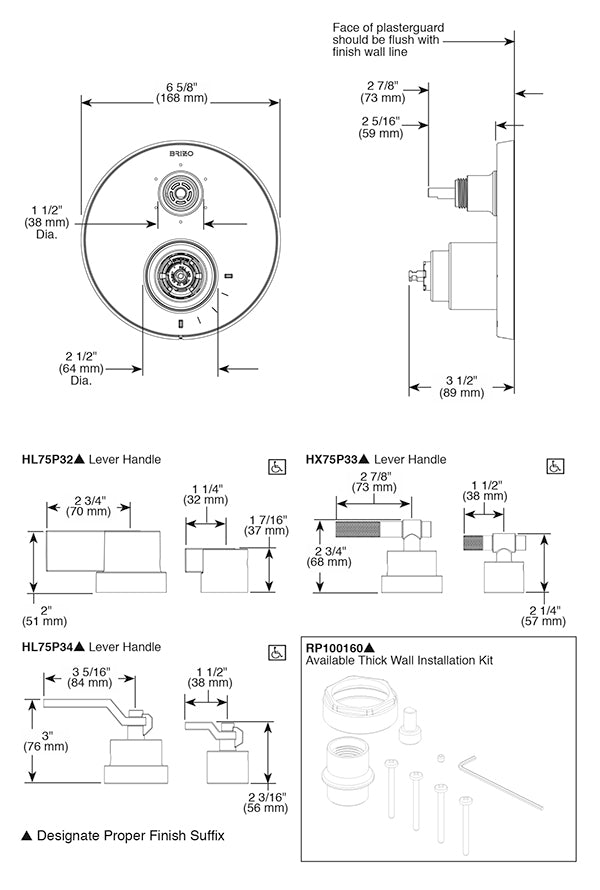 Brizo Pressure Balance Valve with Integrated 3-Function Diverter Trim  Without Handle or Rough-in