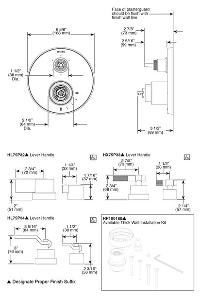 Brizo Pressure Balance Valve with Integrated 3-Function Diverter Trim  Without Handle or Rough-in