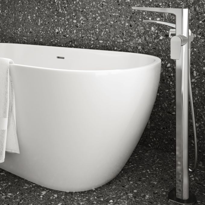 Kalia Moroka Floor Mount Tub Filler With Handshower