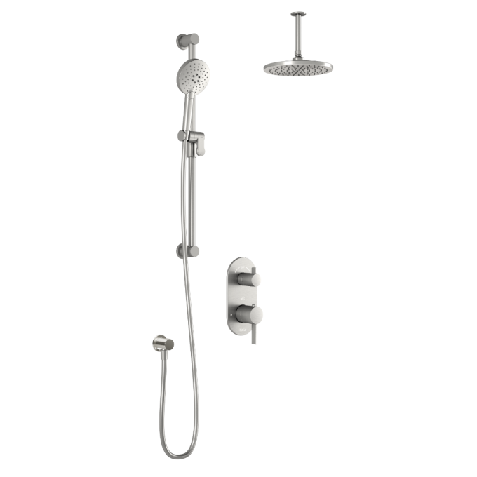 Kalia RoundOne TD2 AQUATONIK T/P with Diverter Shower System with Vertical Ceiling Arm- Pure Nickel PVD