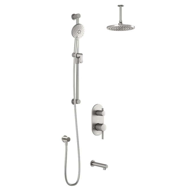 Kalia RoundOne TD3 AQUATONIK T/P with Diverter Shower System with Vertical Ceiling Arm- Pure Nickel PVD