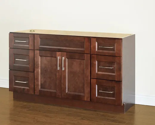 Vanité en bois massif 48" Bella avec comptoir en quartz - 2 portes et 6 tiroirs