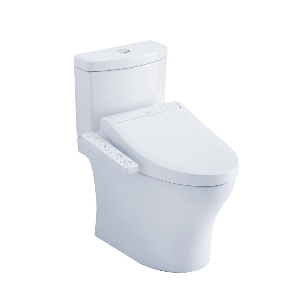 Toto Aquia IV Toilette allongée en deux parties à hauteur universelle, double chasse, 1,28 et 0,9 GPF avec Washlet+ et siège de bidet C2 MW4463074CEMFGN