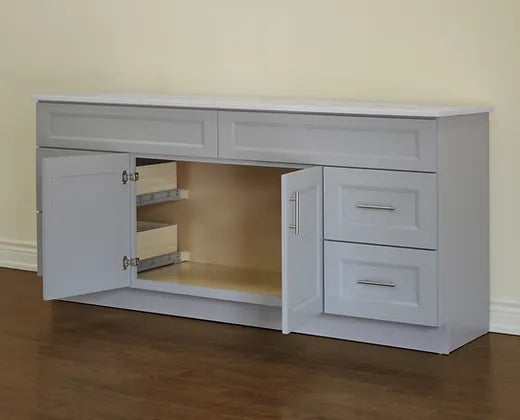 Vanité en bois massif 72" Bella avec comptoir en quartz - 2 portes et 4 tiroirs