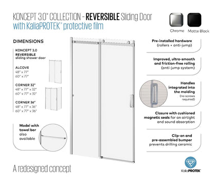 Kalia K3 48 X 77” Sliding Shower Door With Kp Protective Film