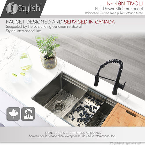 Stylish Kitchen Sink Faucet Single Handle Pull Down Dual Mode Matte Black Finish K-149N