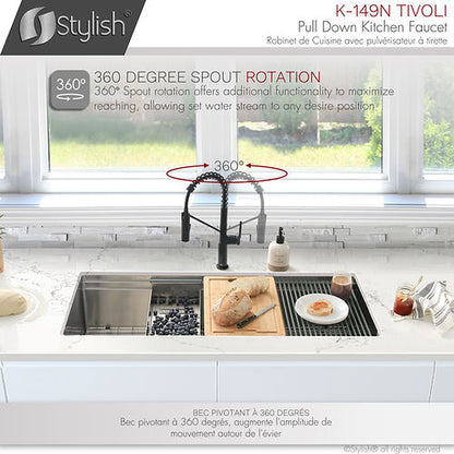 Stylish Kitchen Sink Faucet Single Handle Pull Down Dual Mode Matte Black Finish K-149N