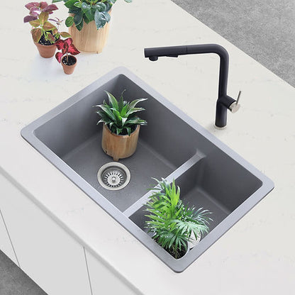 Stylish - 27 Inch Dual Mount 60/40 Double Bowl Granite Kitchen Sink With Strainer - S-827