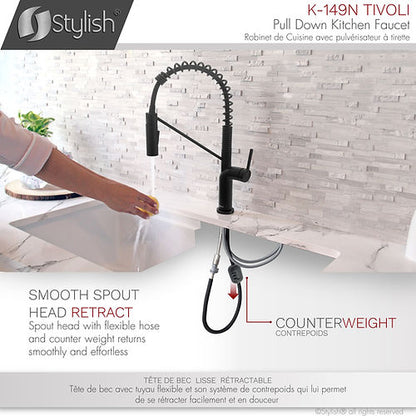 Stylish Kitchen Sink Faucet Single Handle Pull Down Dual Mode Matte Black Finish K-149N