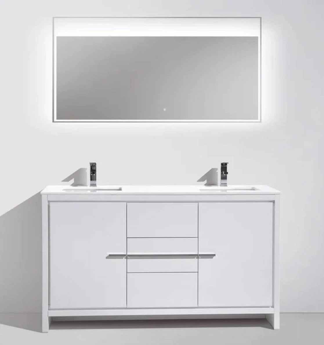 Kube Bath Dolce 60" Double Sink Floor Mount Bathroom Vanity With White Quartz Countertop With 2 Doors And 3 Drawers AD660D - Renoz