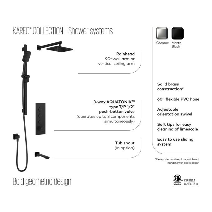 Kalia Kareo Tb3 Shower System With Push-button Without Valve (BF2102)