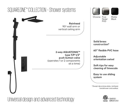 Kalia - Vertical Ceiling Arm Shower System With 2-way Aquatonik Type T/P ½'' Rough Push-button Thermostatic Valve - BF2068-001