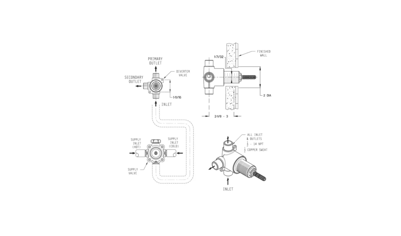 Pfister 2 Port 3 Way Diverter Valve - Renoz