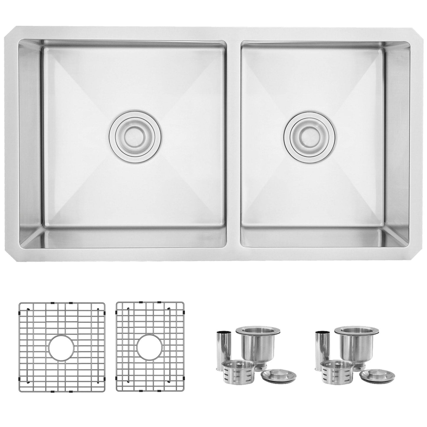 Stylish Beryl 33" x 18" Double Bowl 60/40 Reversible Undermount 16G Stainless Steel Kitchen Sink S-322XG - Renoz