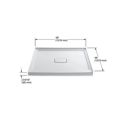 Kohler Base de douche Archer 48" X 48" à seuil unique et drain central avec couvercle amovible - Blanc