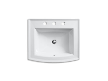 Kohler Lavabo de salle de bain encastré Archer 22-5/8" X 19-7/16" avec trous de robinet largement répandus de 8" - Blanc