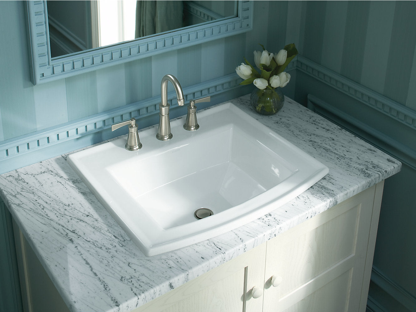 Kohler Lavabo de salle de bain encastré Archer 22-5/8" X 19-7/16" avec trous de robinet largement répandus de 8" - Blanc