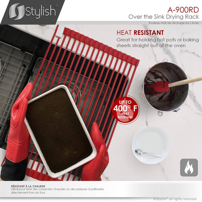 Stylish 20" Over the Sink Roll-up Drying Rack Red A-900RD - Renoz